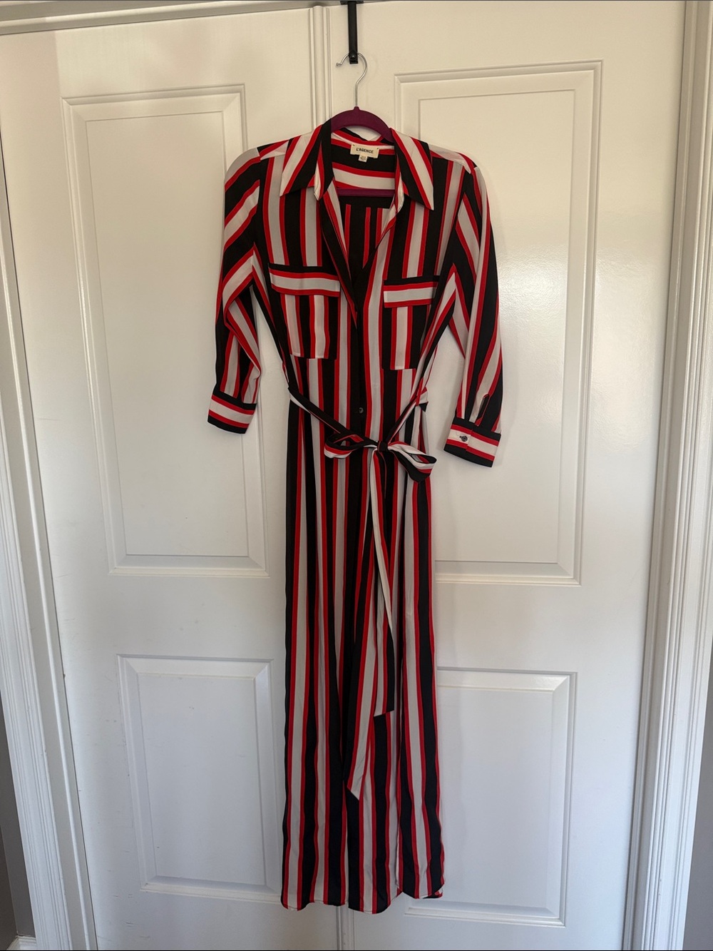 L’Agence Striped Red, Black & White Maxi Shirt Dress size XS